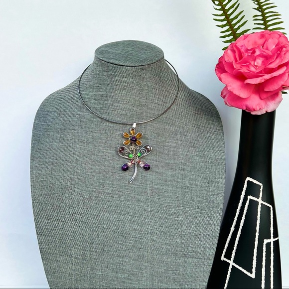 Handcrafted Wire Choker Necklace and Flower Pendant - Picture 5 of 8